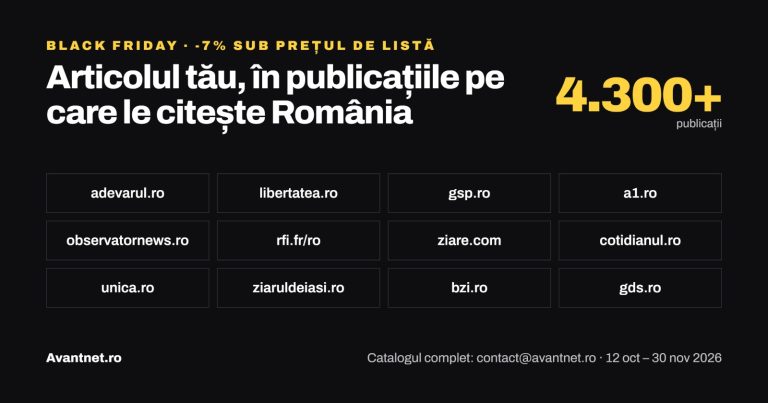 Avantnet.ro Black Friday: articole sponsorizate cu 7% sub prețul de listă